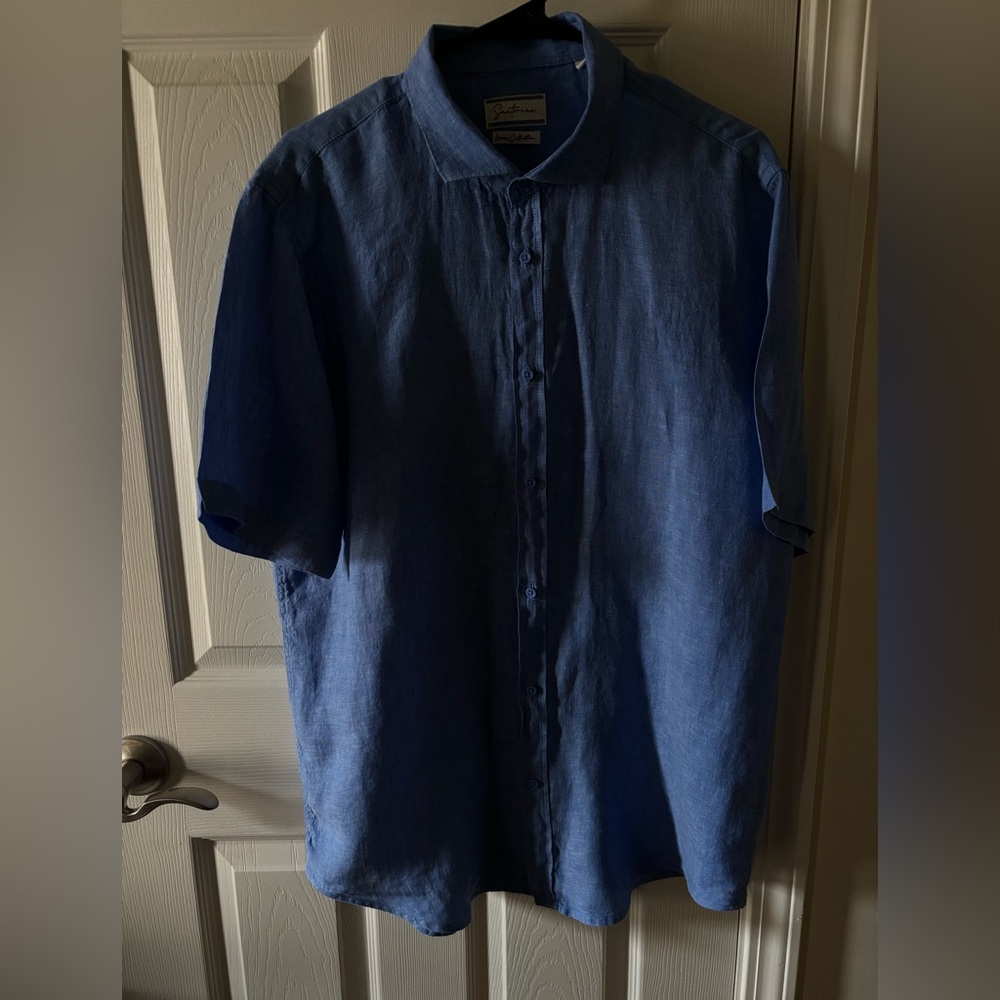 Santorini short sleeve linen shirt in great blue color 2 XL